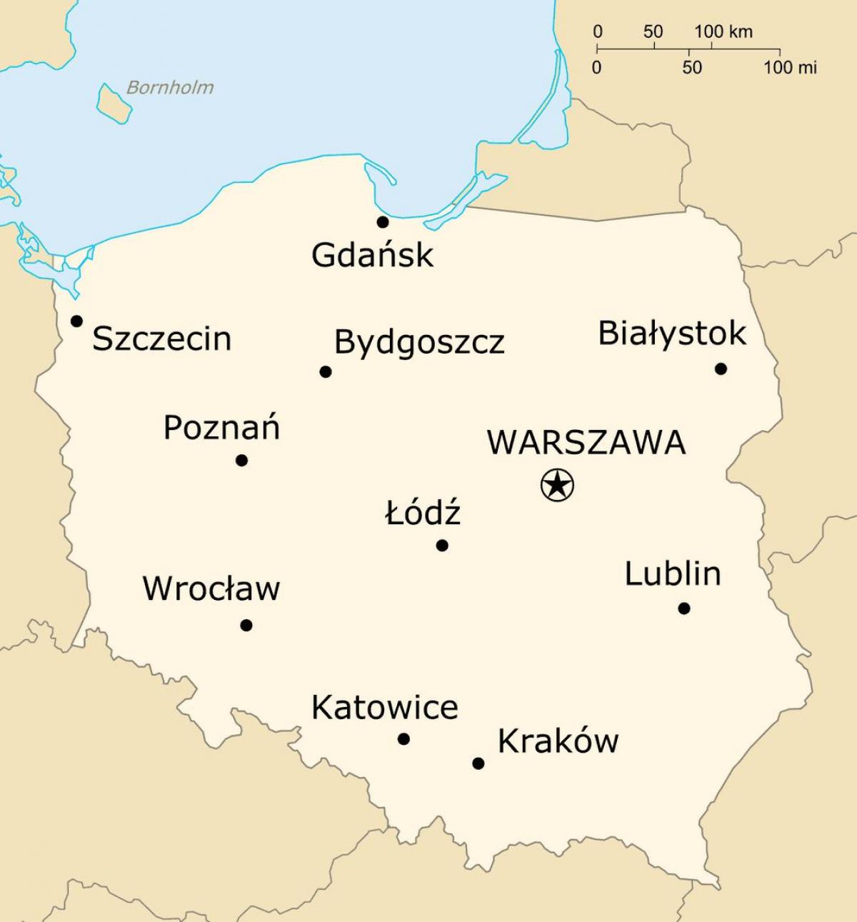 Mapa de Polonia con las principales ciudades