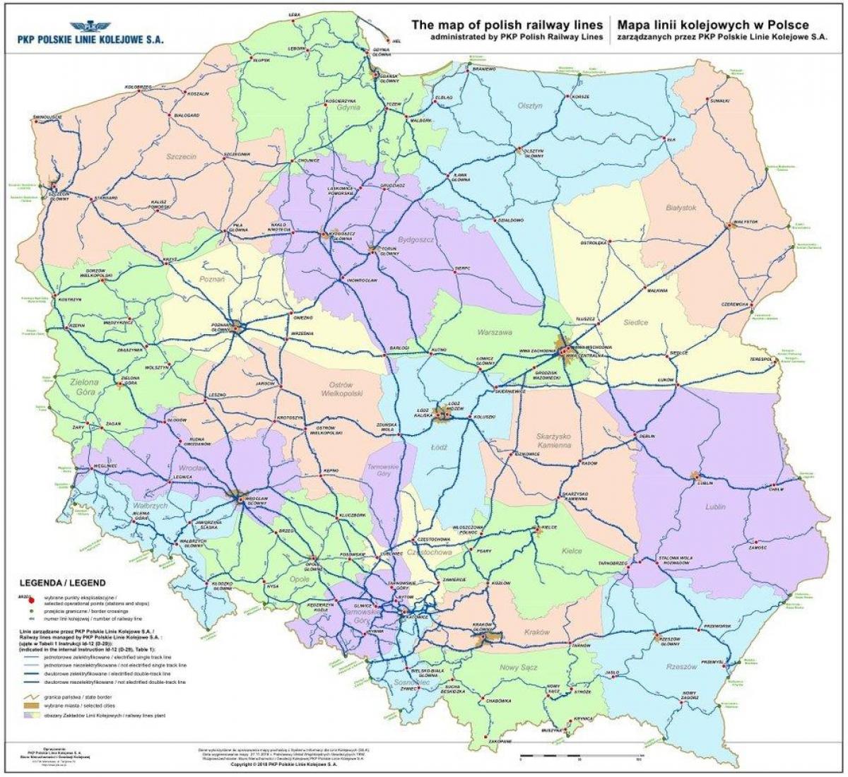 Mapa de las líneas de tren de Polonia