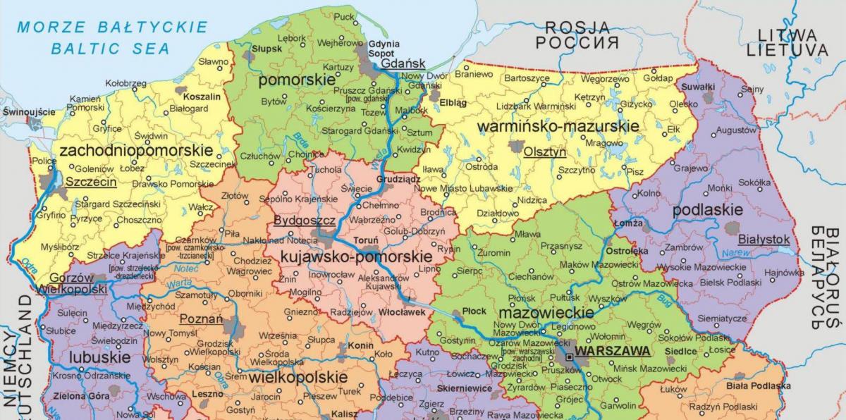 Mapa del norte de Polonia