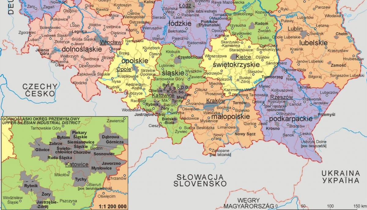 Mapa del sur de Polonia